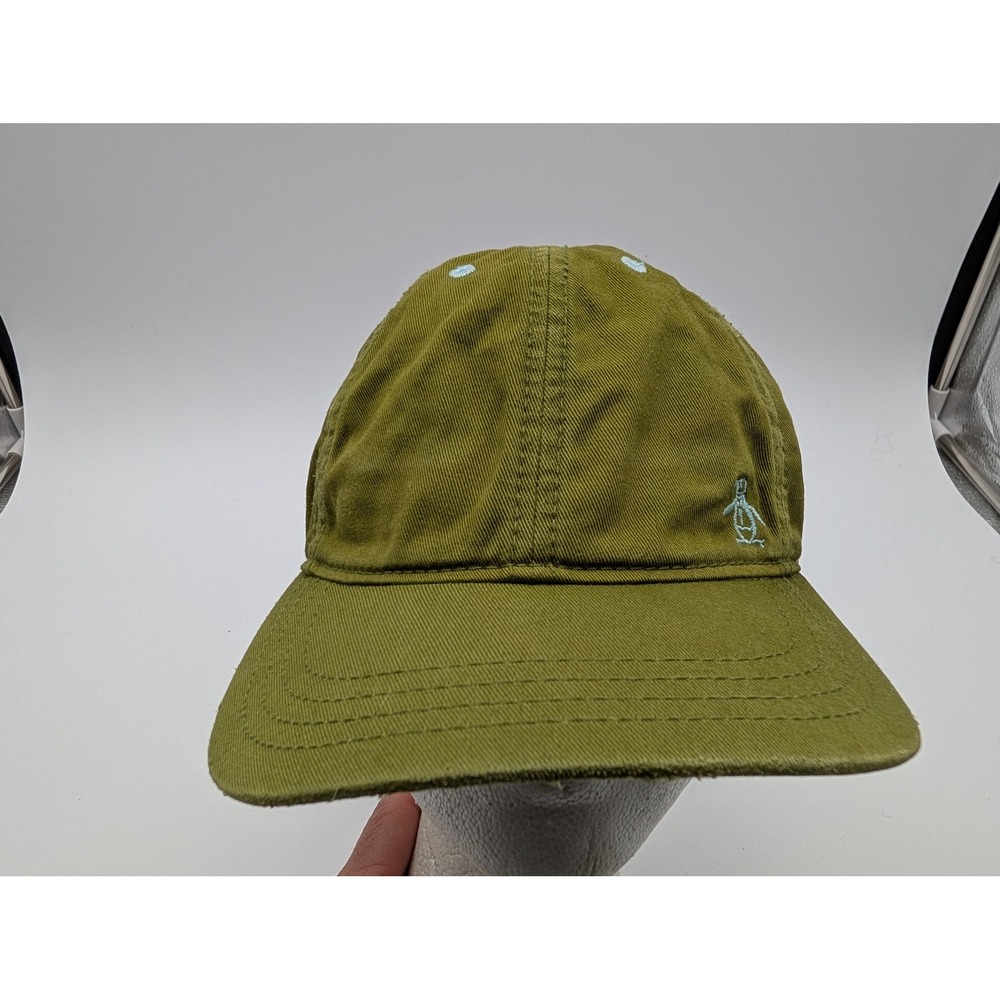 Original Penguin Mens Olive Green Cotton Twill Logo Strapback Baseball Hat Cap